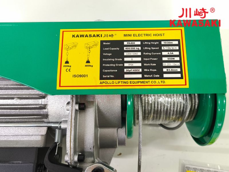 Chi tiết thông số kỹ thuật của tời điện PA400