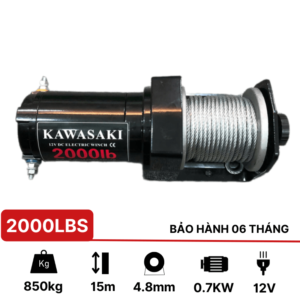 Tời điện 12v 2000lbs (1 tấn) cứu hộTời điện kéo xe 12v 2000lbs Kawasaki