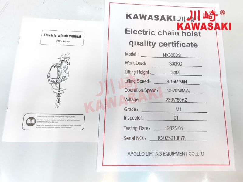 Tời điện chính hãng đi kèm có đầy đủ CO, CQ