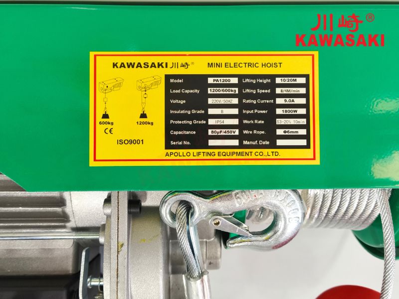 Chi tiết thông số kỹ thuật tời điện mini PA1200