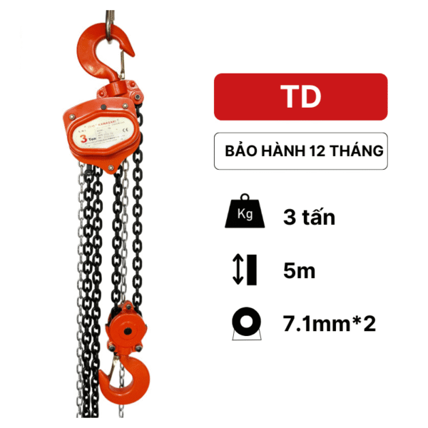 Pa lăng xích kéo tay 3 tấn 5m TD Kawasaki
